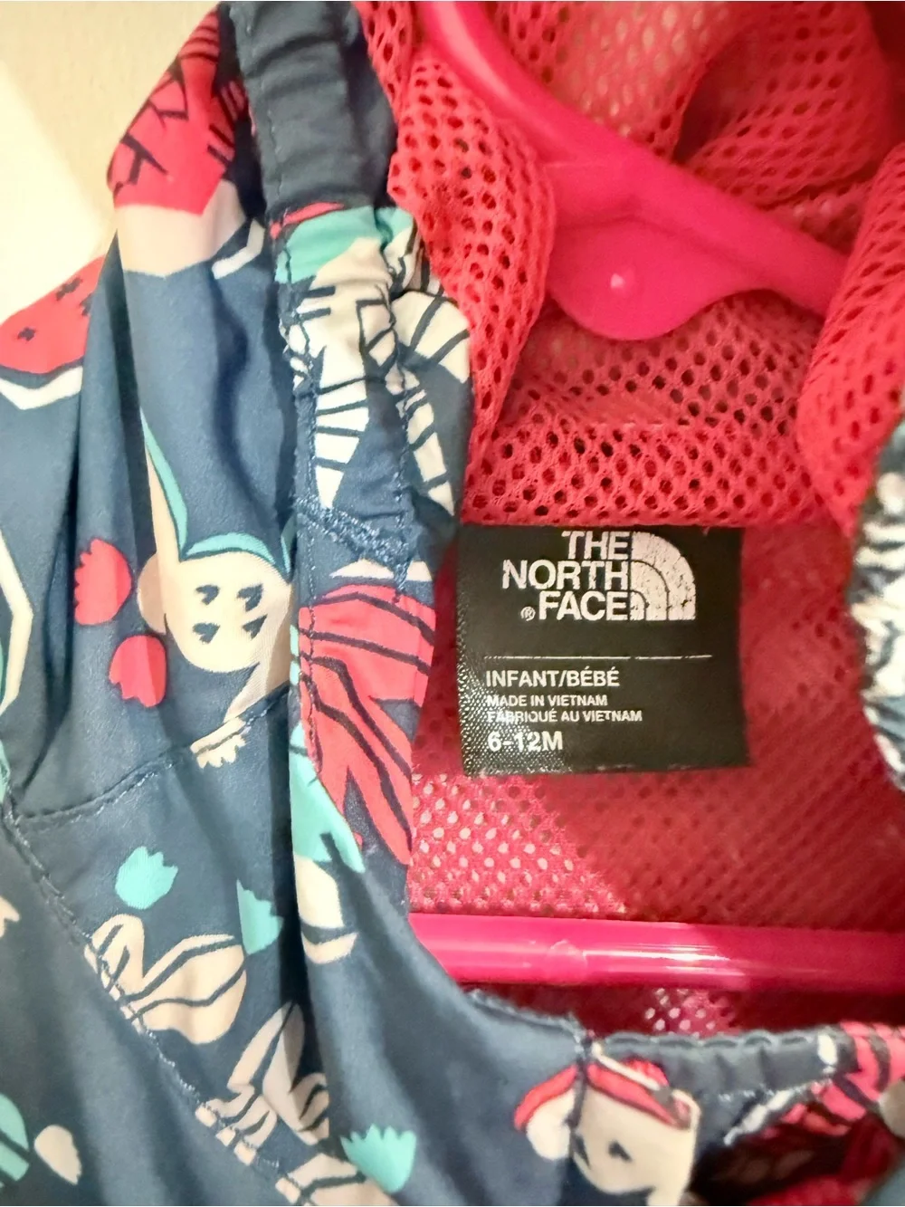 The North Face Wind Wall Kids' Navy Pink Coral Print Hooded Jacket
